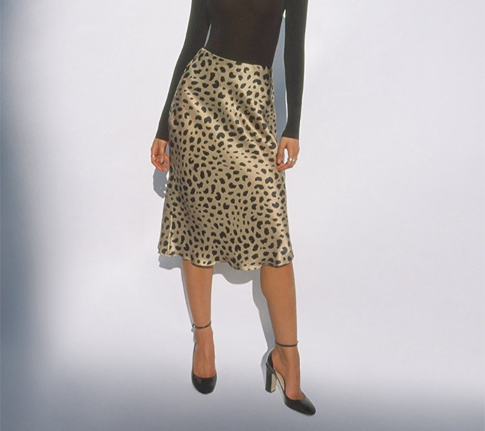 Realisation Par Silk Beige Black Leopard Naomi Slip Midi Skirt Medium